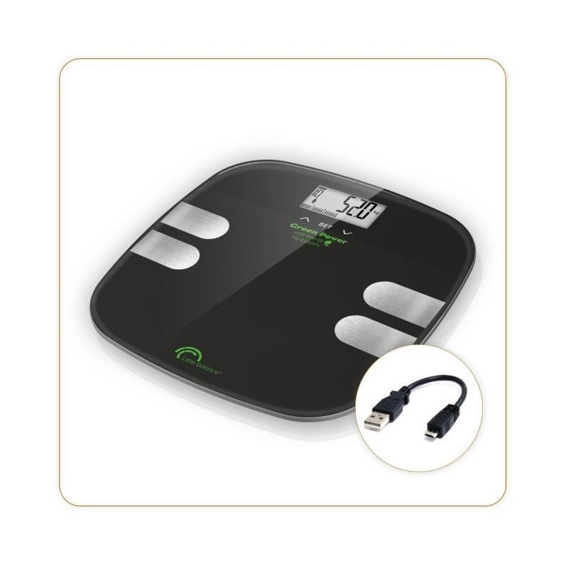 LITTLE BALANCE 8230 USB Body Soft, Balance impédancemetre sans pile, Rechargeable USB, 13 indicateurs, 180 kg / 100 g, Noir