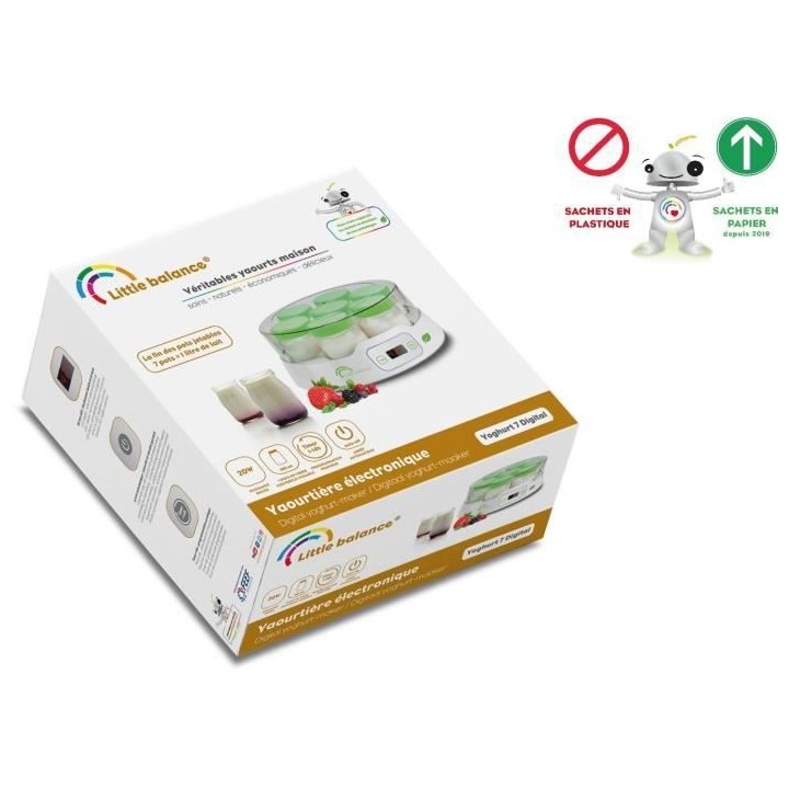 LITTLE BALANCE 8235 Yaourtiere 7 pots, Pots yaourts en verre 190 ml, T