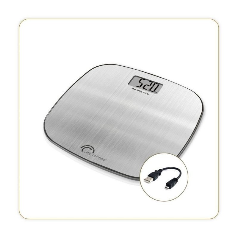 LITTLE BALANCE 8416 Inox Soft USB, Pese-personne sans pile, Rechargeable USB, 180 kg / 100 g, Inox