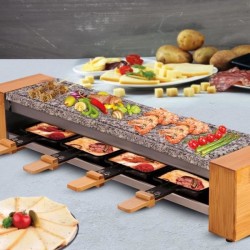 LITTLE BALANCE 8505 Vosges 4 Wood, Raclette & pierre a cuire en Granit, 2 en 1, 4 personnes, 600 W, Bambou véritable