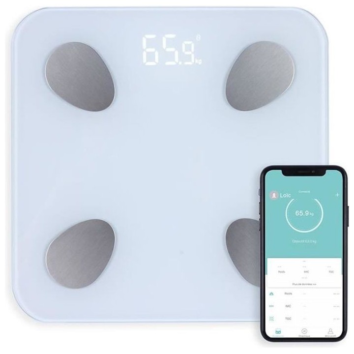 LIVOO DOM428 - Pese-personne connecté - 13 indicateurs - Plateau en v