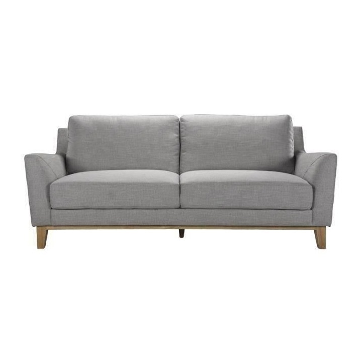 Canapé fixe 3 places LIVERPOOL -Tissu Gris clair - L 208 x P 90 x H 8