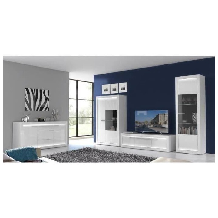 L-LIGHT Vitrine contemporain mélaminé blanc mat et brillant + poign