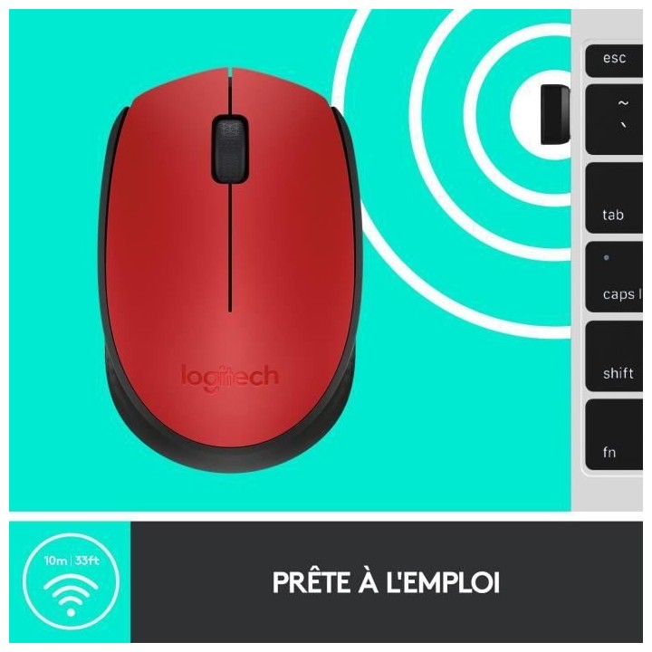 LOGITECH - Souris sans fil ambidextre M171 - Rouge - Grande portée