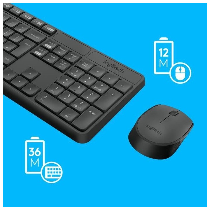 LOGITECH Ensemble Clavier Souris MK235 - Sans Fil - AZERTY - Récepteu