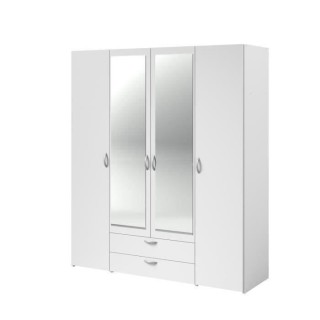 PARISOT Armoire 4 portes battantes avec 2 miroirs + 2 tiroirs - Décor
