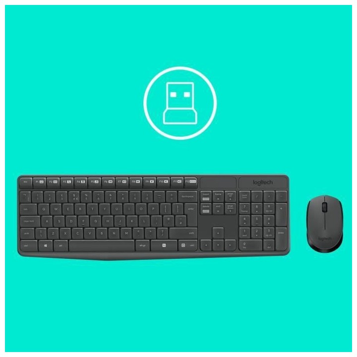 LOGITECH Ensemble Clavier Souris MK235 - Sans Fil - AZERTY - Récepteu