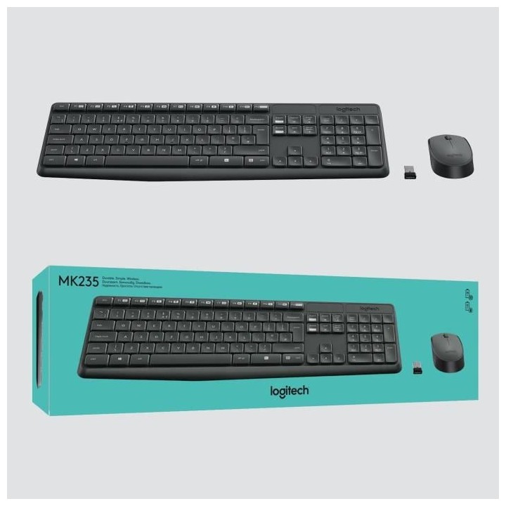 LOGITECH Ensemble Clavier Souris MK235 - Sans Fil - AZERTY - Récepteu