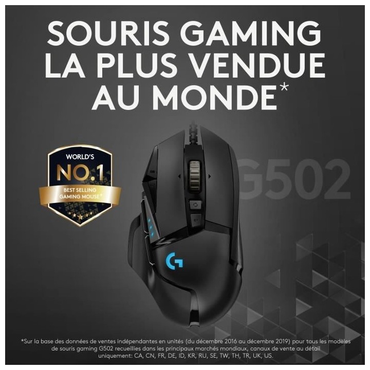 Souris gamer - filaire - Logitech - G502 Hero - USB - Noir