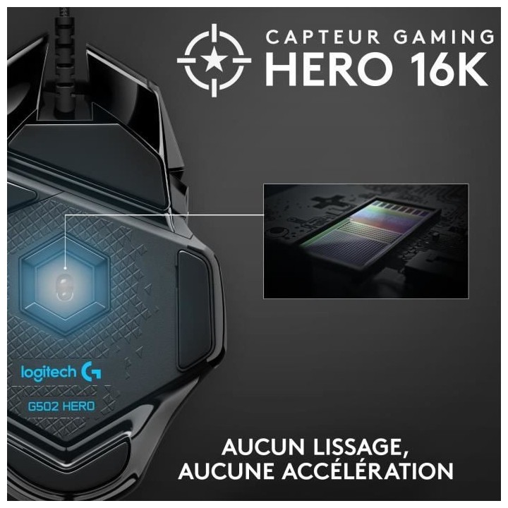 Souris gamer - filaire - Logitech - G502 Hero - USB - Noir