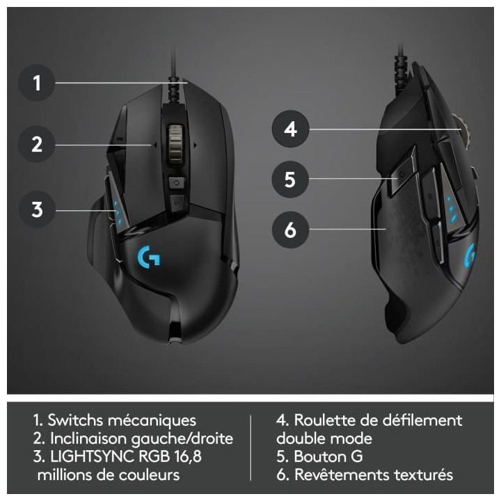 Souris gamer - filaire - Logitech - G502 Hero - USB - Noir