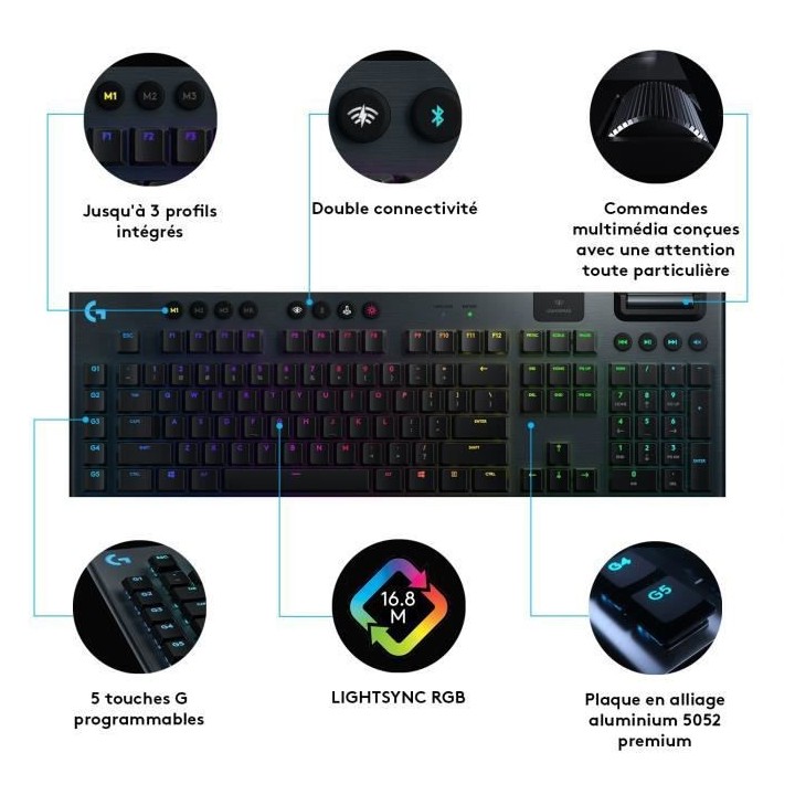 Clavier Gaming mécanique - Logitech G - G915 LIGHTSPEED RVB - GL CLIC