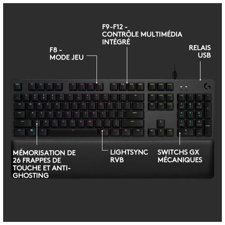 Logitech G - Clavier Gaming - G513 Mécanique - LIGHTSYNC RVB avec swi