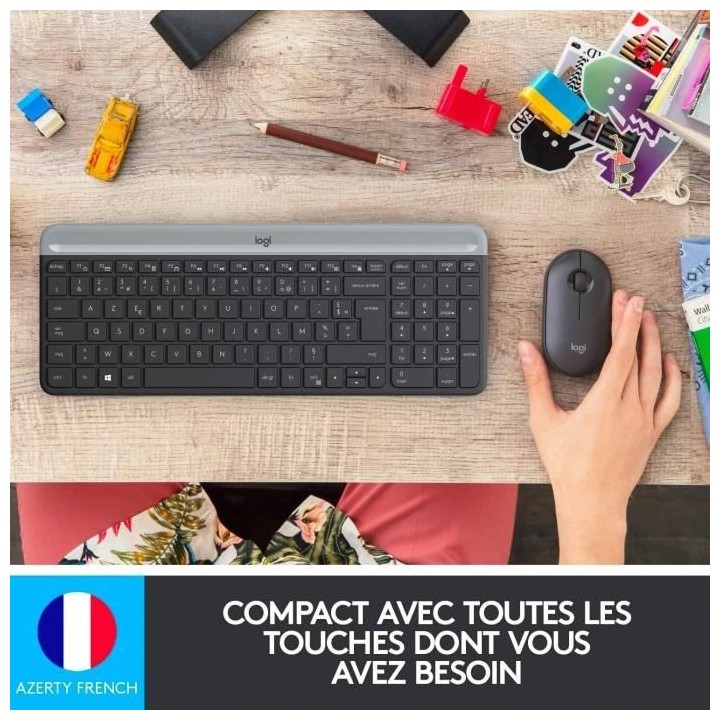 Logitech - Ensemble Clavier + Souris sans Fil et silencieux MK470 Ultr