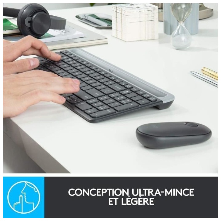 Logitech - Ensemble Clavier + Souris sans Fil et silencieux MK470 Ultr