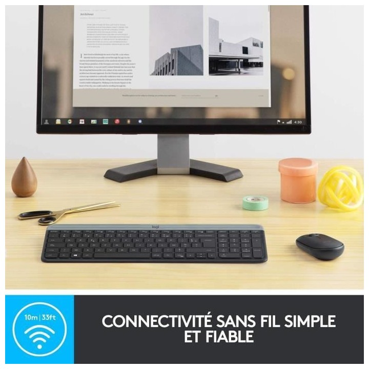 Logitech - Ensemble Clavier + Souris sans Fil et silencieux MK470 Ultr