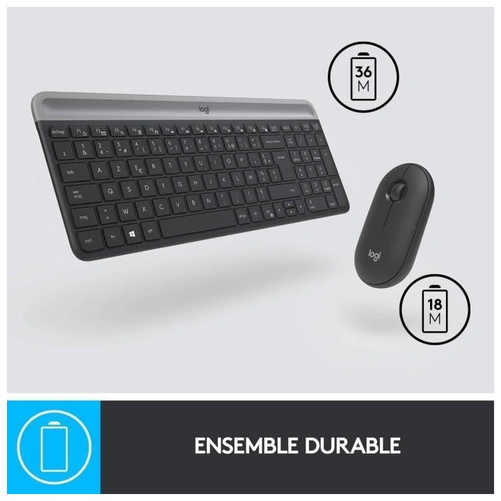 Logitech - Ensemble Clavier + Souris sans Fil et silencieux MK470 Ultr