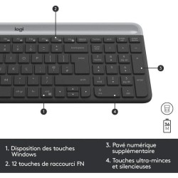 Logitech - Ensemble Clavier + Souris sans Fil et silencieux MK470 Ultra-fin - Disposition Compacte et Plate - Récepteur USB 2,4