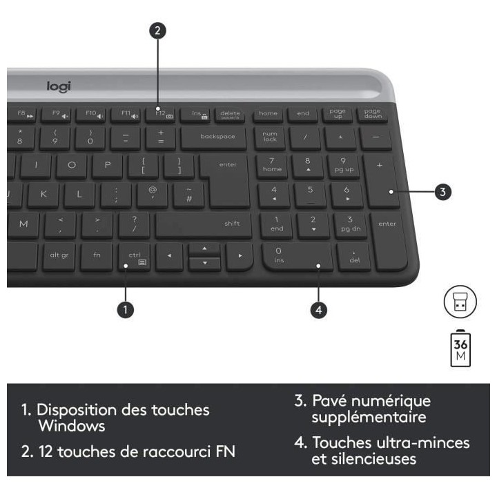 Logitech - Ensemble Clavier + Souris sans Fil et silencieux MK470 Ultr