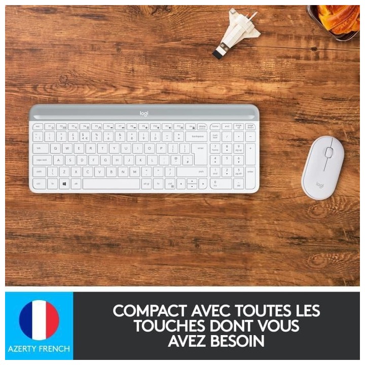 LOGITECH - Ensemble Clavier + Souris sans fil MK470 - AZERTY - Blanc