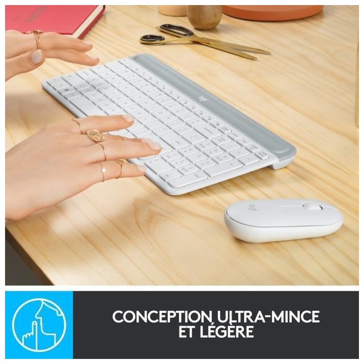 LOGITECH - Ensemble Clavier + Souris sans fil MK470 - AZERTY - Blanc
