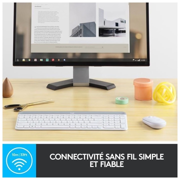 LOGITECH - Ensemble Clavier + Souris sans fil MK470 - AZERTY - Blanc