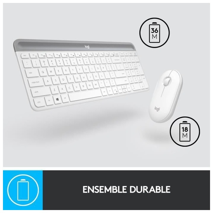 LOGITECH - Ensemble Clavier + Souris sans fil MK470 - AZERTY - Blanc