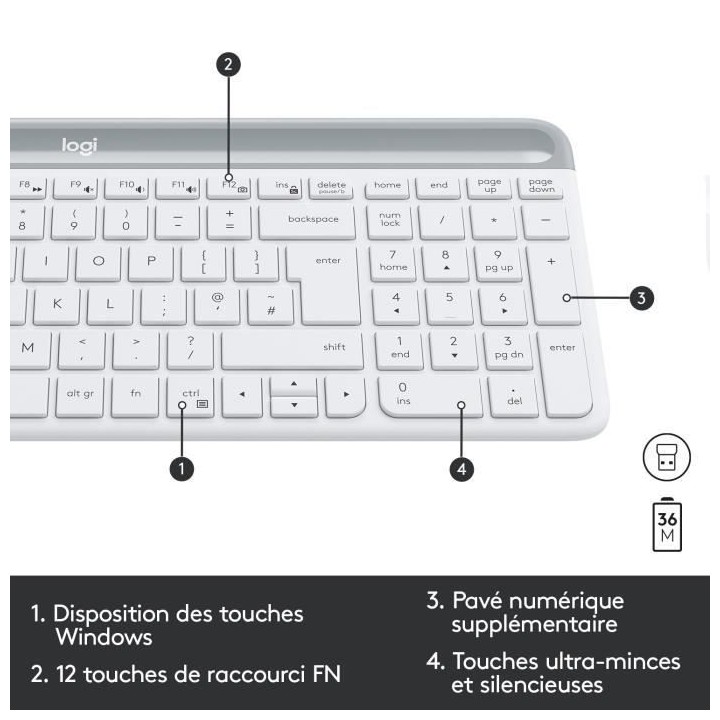 LOGITECH - Ensemble Clavier + Souris sans fil MK470 - AZERTY - Blanc