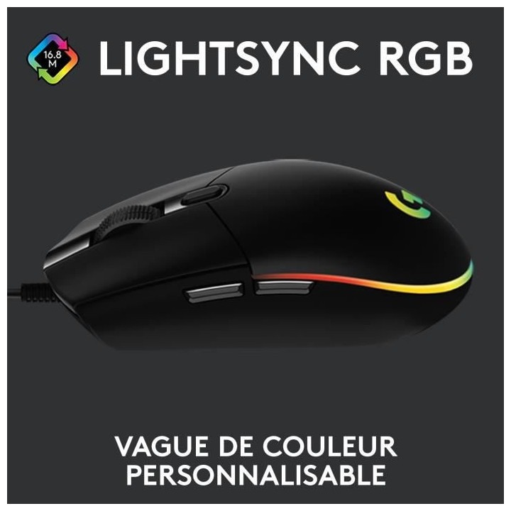 Souris gamer filaire - Logitech - G203 - LIGHTSYNC - RGB - USB - Noir