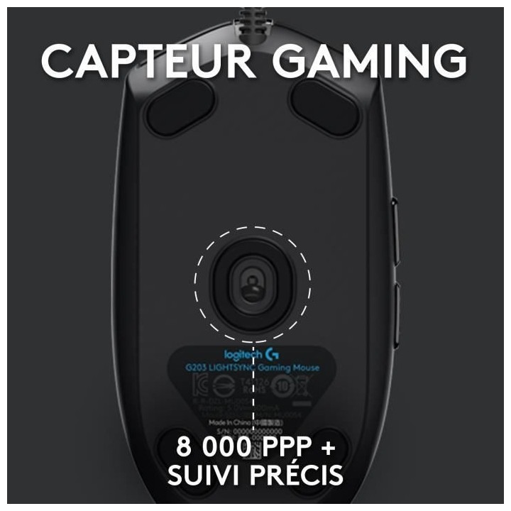 Souris gamer filaire - Logitech - G203 - LIGHTSYNC - RGB - USB - Noir