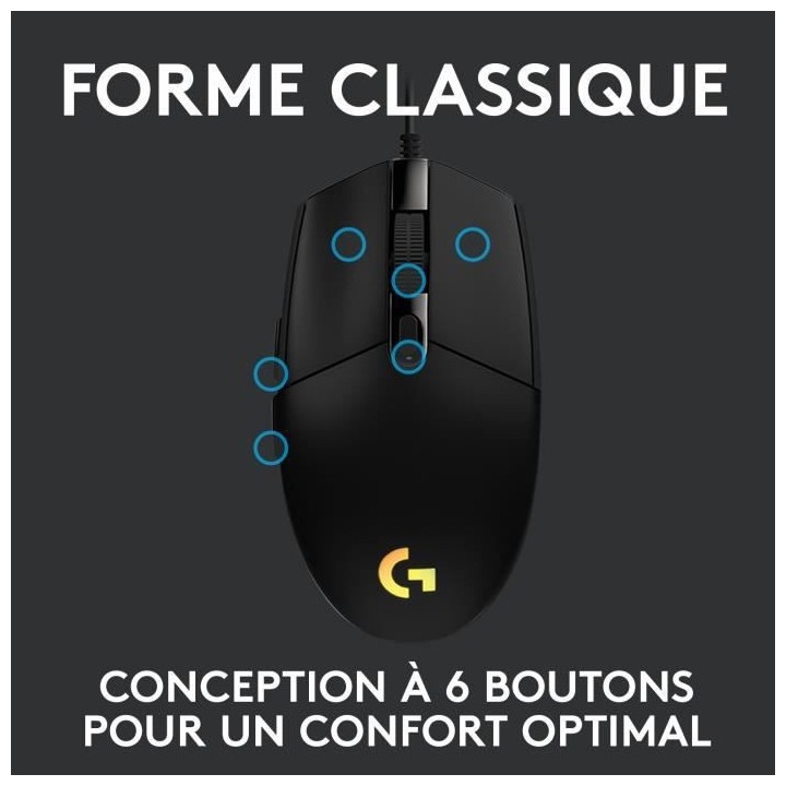 Souris gamer filaire - Logitech - G203 - LIGHTSYNC - RGB - USB - Noir