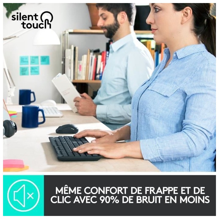 LOGITECH - Ensemble Clavier + Souris sans fil et Silencieux MK295 - AZ
