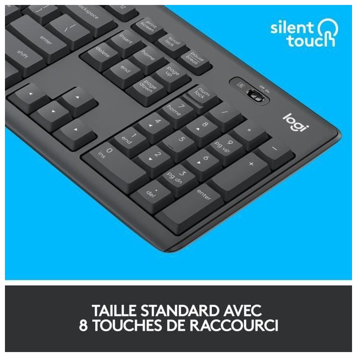 LOGITECH - Ensemble Clavier + Souris sans fil et Silencieux MK295 - AZ