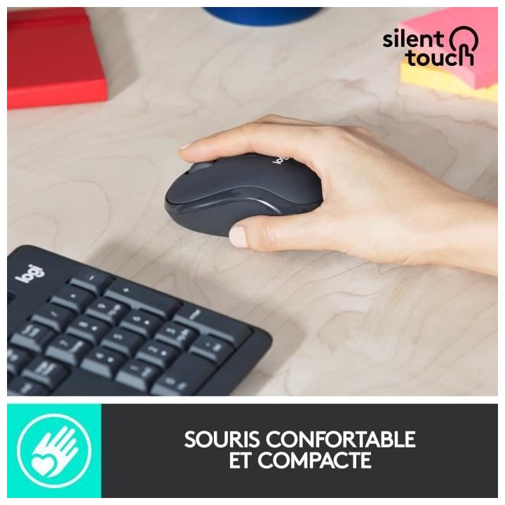 LOGITECH - Ensemble Clavier + Souris sans fil et Silencieux MK295 - AZ