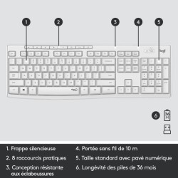 Pack Clavier Souris - Sans fil - Logitech - MK295 - SilentTouch - Pavé numérique - Clavier AZERTY Français - Blanc