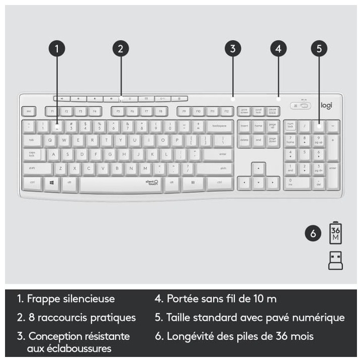 Pack Clavier Souris - Sans fil - Logitech - MK295 - SilentTouch - Pav