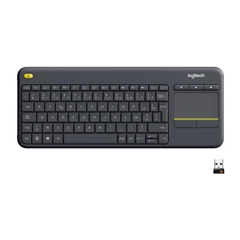 LOGITECH - Clavier TV Multimédia K400 Plus - AZERTY - Sans Fil - Pavé Tactile - Noir