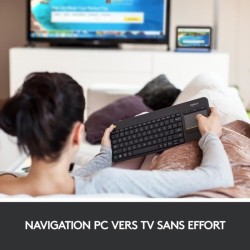 LOGITECH - Clavier TV Multimédia K400 Plus - AZERTY - Sans Fil - Pavé Tactile - Noir