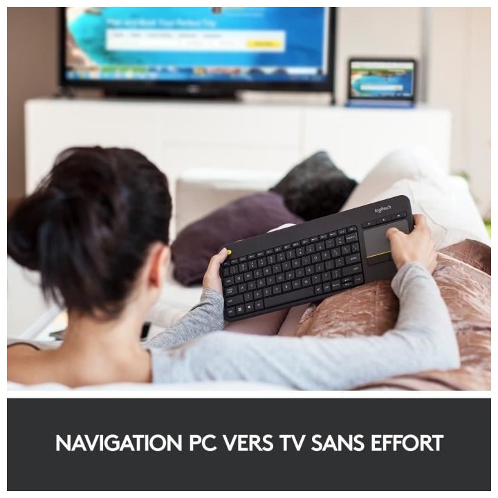 LOGITECH - Clavier TV Multimédia K400 Plus - AZERTY - Sans Fil - Pav