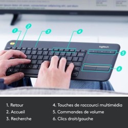 LOGITECH - Clavier TV Multimédia K400 Plus - AZERTY - Sans Fil - Pavé Tactile - Noir