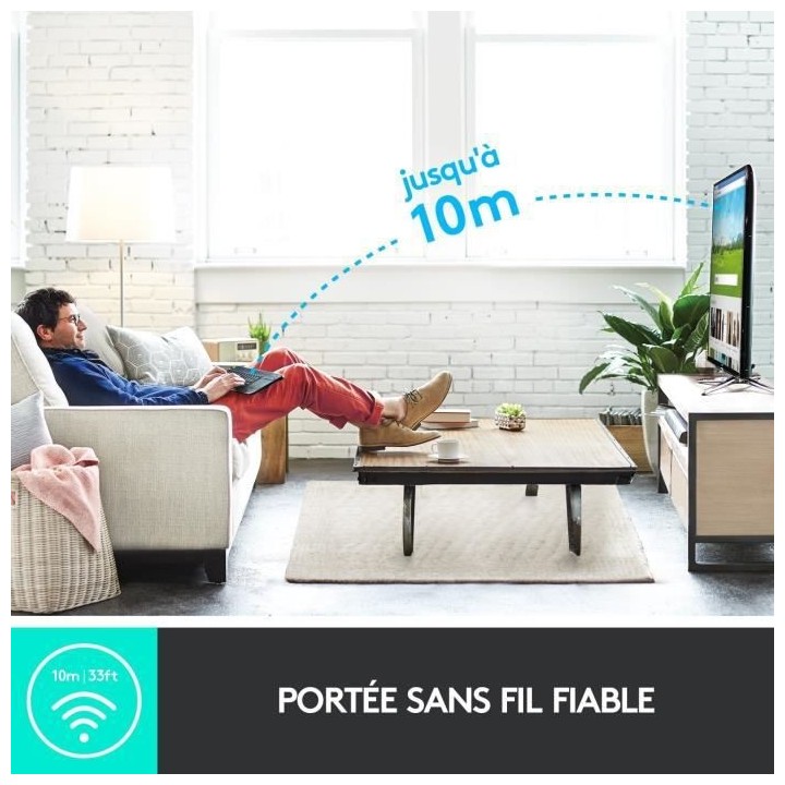 LOGITECH - Clavier TV Multimédia K400 Plus - AZERTY - Sans Fil - Pav