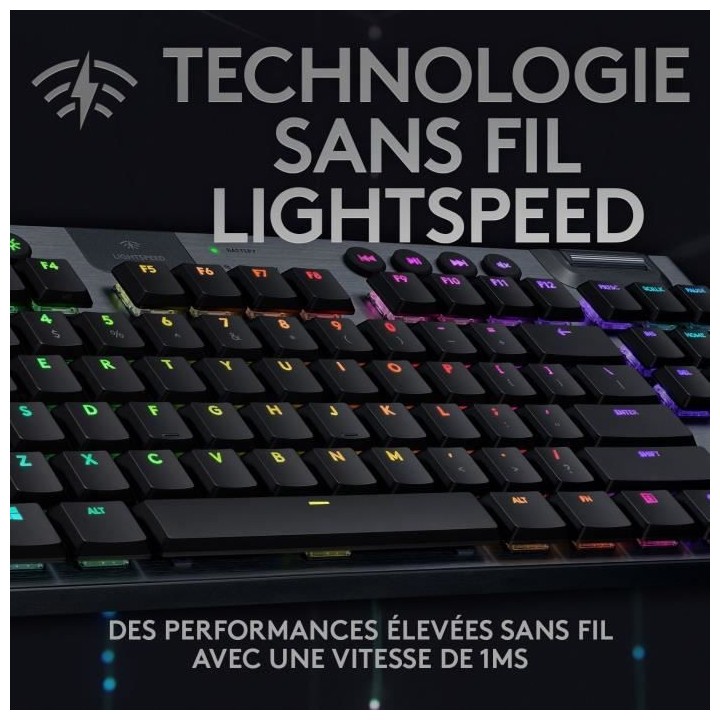 Clavier gaming mécanique Logitech G915 TKL LIGHTSPEED RVB sans fil, s