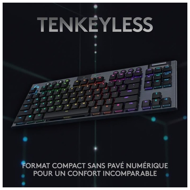 Clavier gaming mécanique Logitech G915 TKL LIGHTSPEED RVB sans fil, s