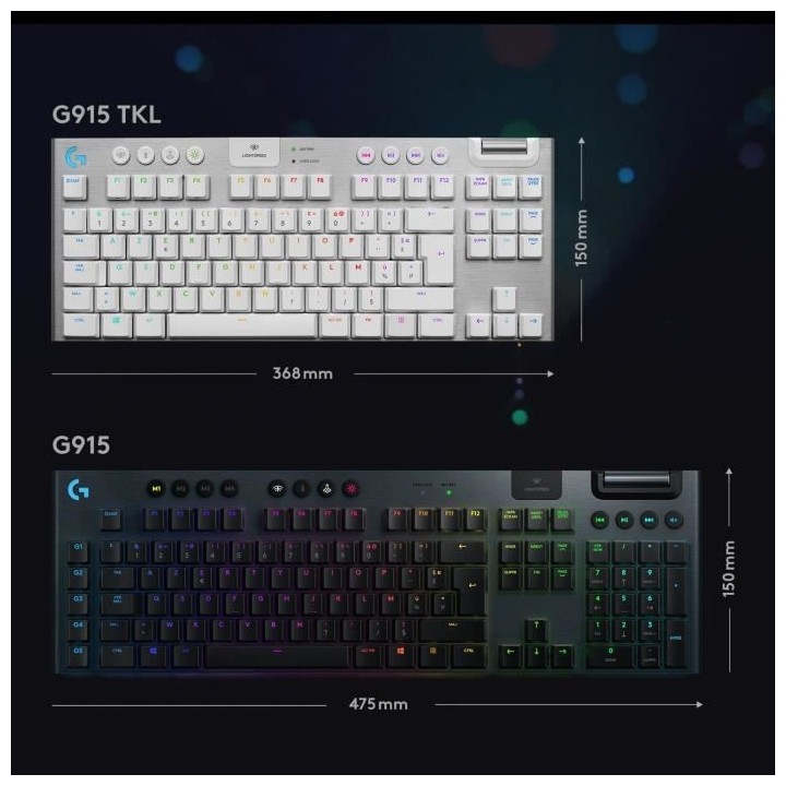 Clavier gaming mécanique Logitech G915 TKL LIGHTSPEED RVB sans fil, s