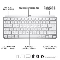 Clavier sans fil Logitech - MX Keys Mini - Pour MAC - Compact, Bluetooth, rétroéclairé