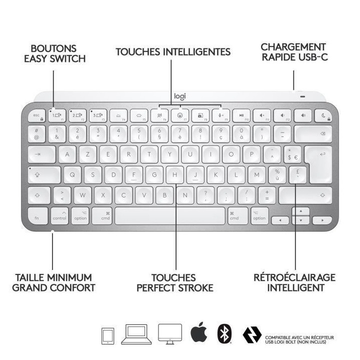 Clavier sans fil Logitech - MX Keys Mini - Pour MAC - Compact, Blueto