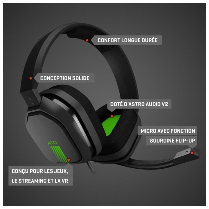 Casque Gaming filaire - ASTRO A10 - Compatible Xbox - Gris et Vert