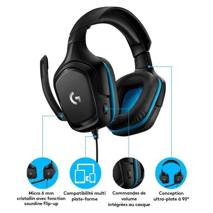 LOGITECH G - Casque Gamer filaire G432 avec son surround 7.1 - Noir
