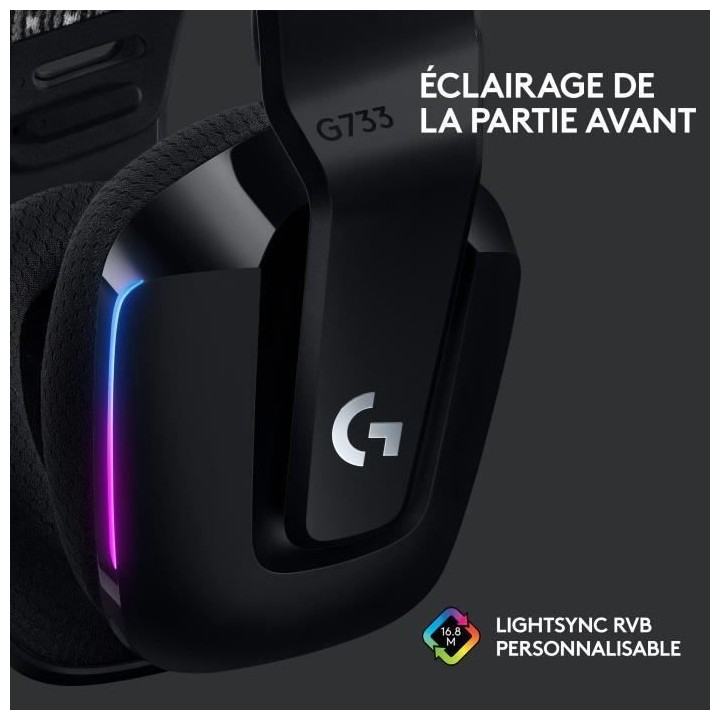Casque Gaming - Sans fil - LOGITECH G - G733 LIGHTSPEED - Noir