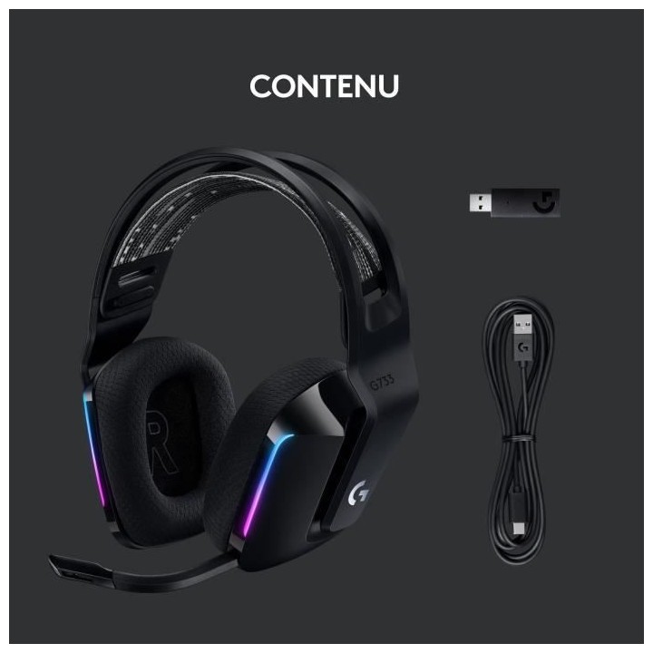 Casque Gaming - Sans fil - LOGITECH G - G733 LIGHTSPEED - Noir